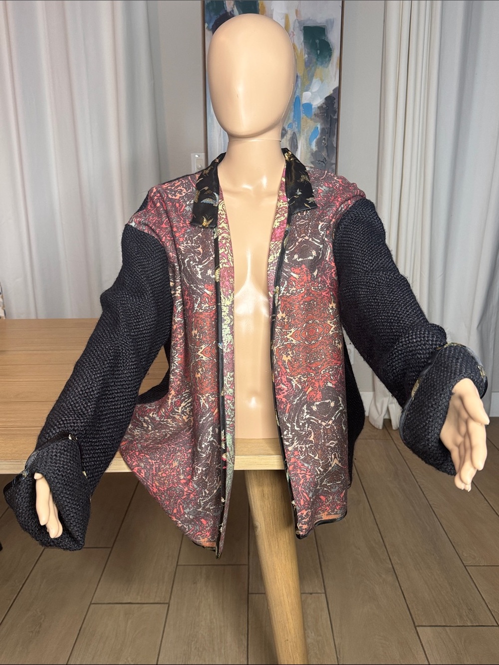 Vintage Wearable Art Mixed Textile Brocade Butterfly Jacket Cardigan - Picture 3 of 10